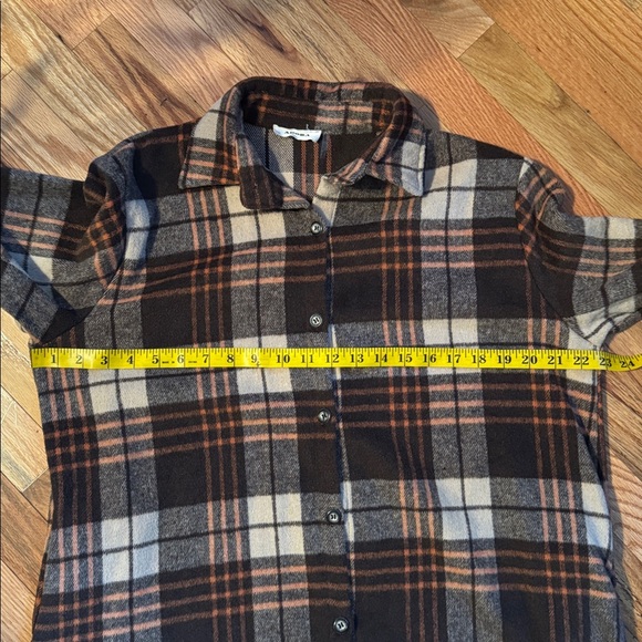 ADORA Flannel Shacket Size Medium Brown, Tan and Orange Plaid - Picture 9 of 10